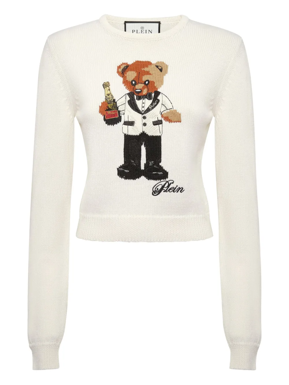 Philipp Plein teddy-embroidered crew-neck sweater Wit