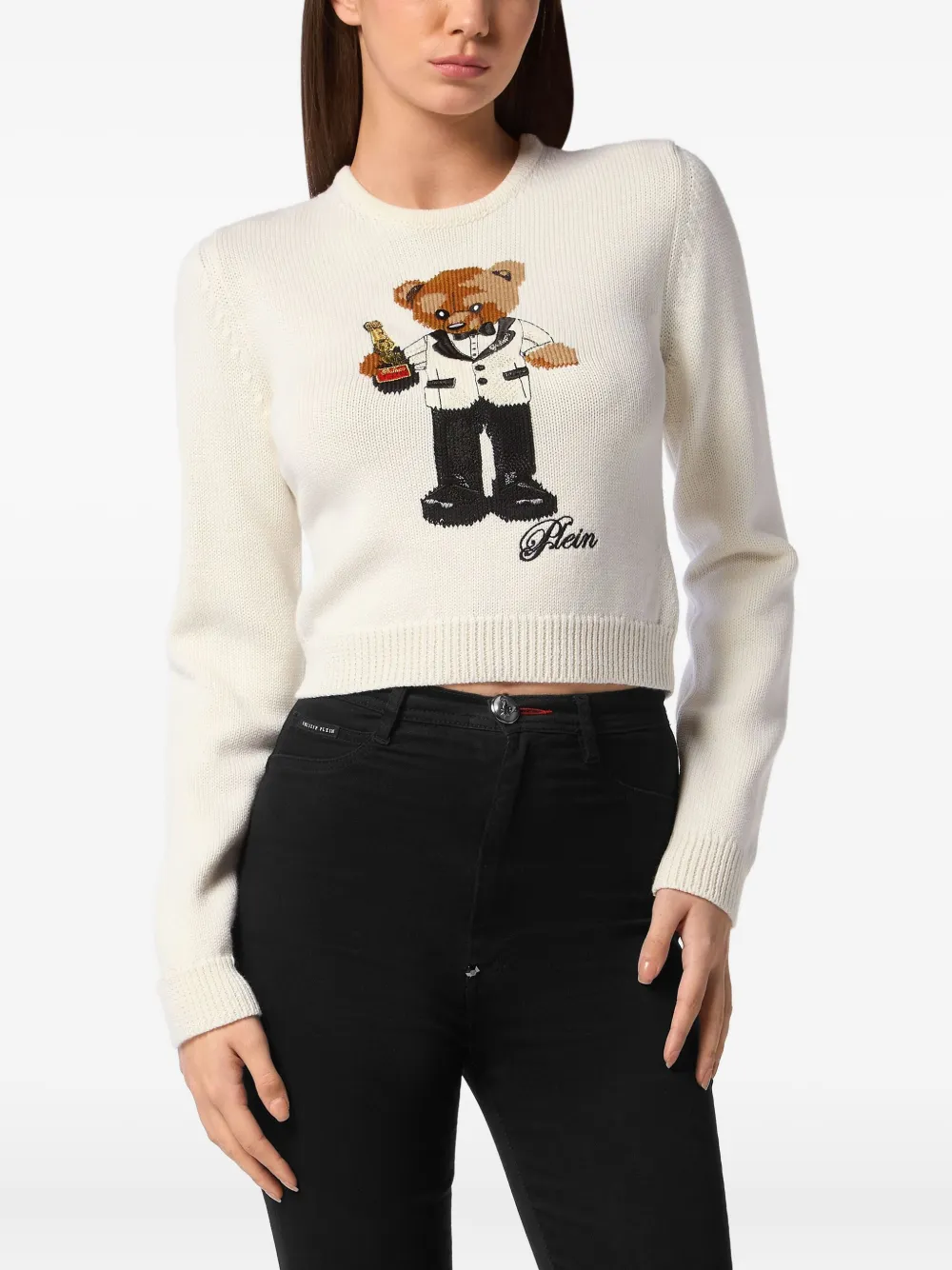 Philipp Plein teddy-embroidered crew-neck sweater Wit