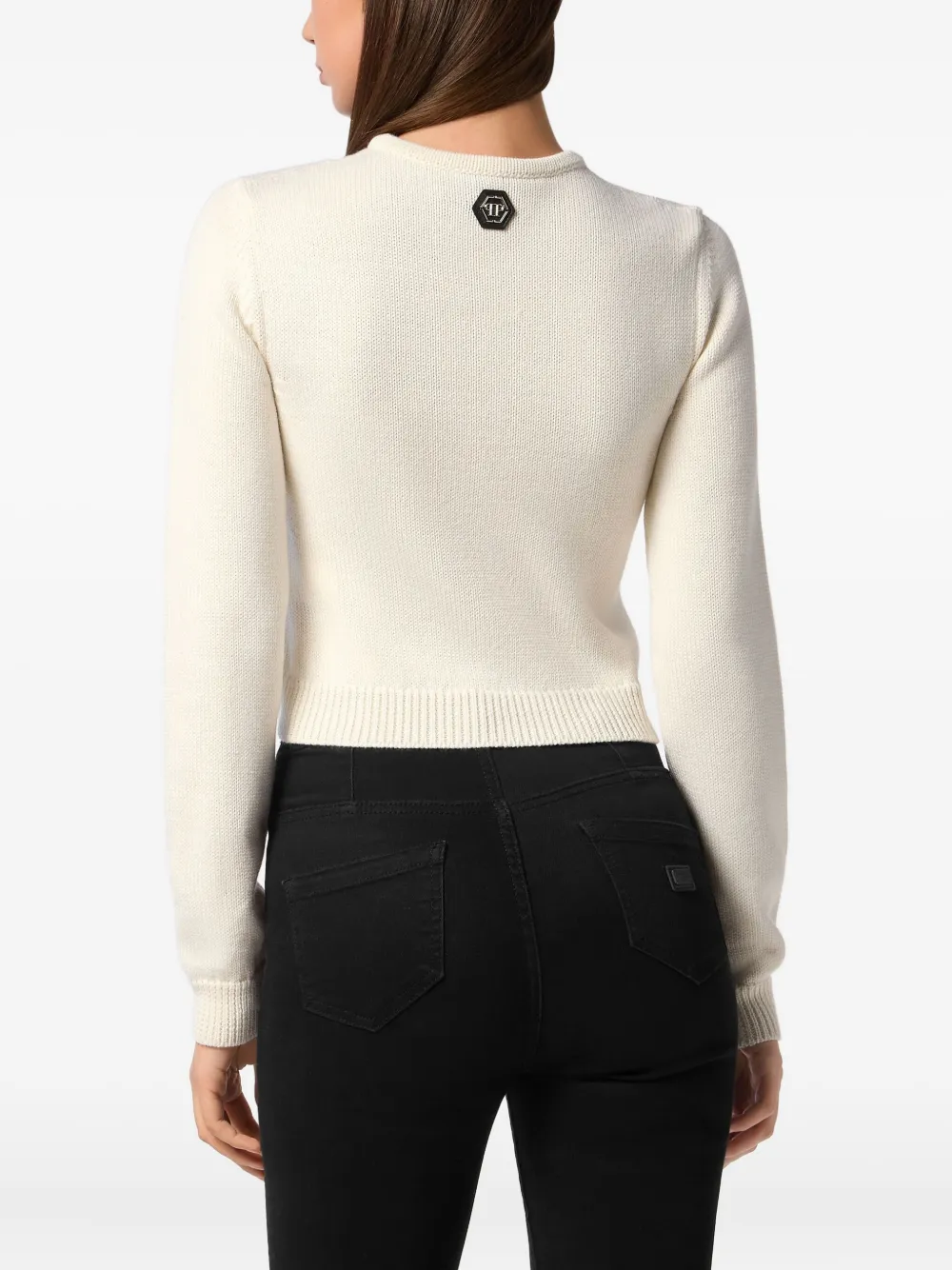 Philipp Plein teddy-embroidered crew-neck sweater Wit