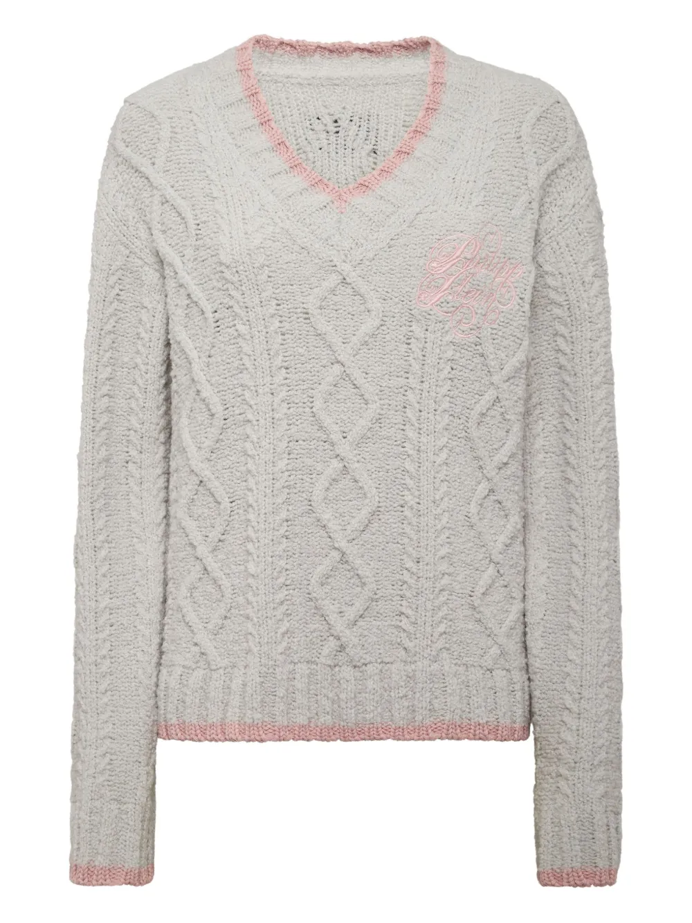Philipp Plein cable-knit v-neck sweater Grijs