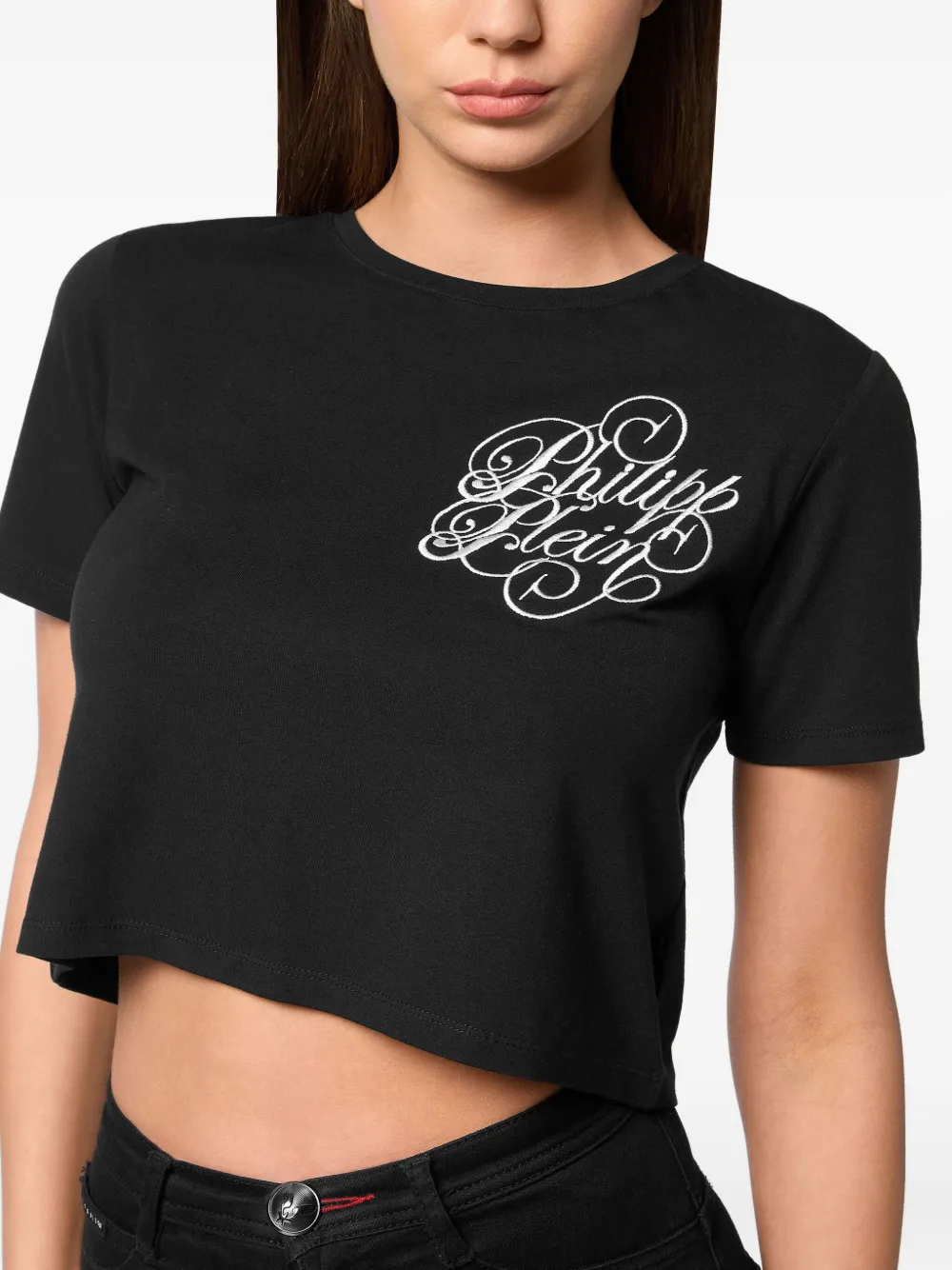 Philipp Plein Embroidered Short-sleeve T-shirt In Black
