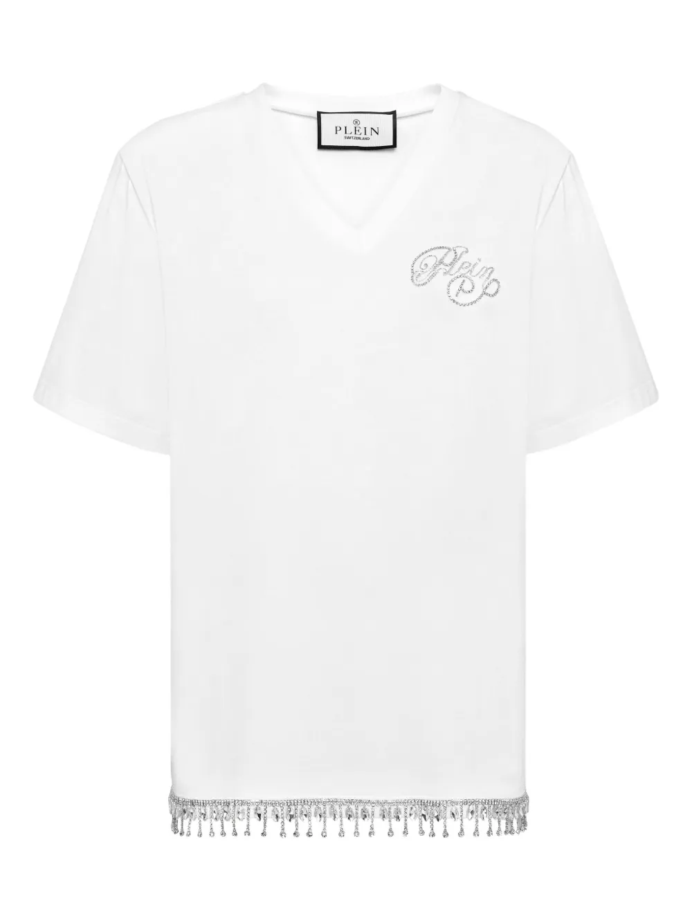 Philipp Plein Crystal-embellished V-neck T-shirt In White