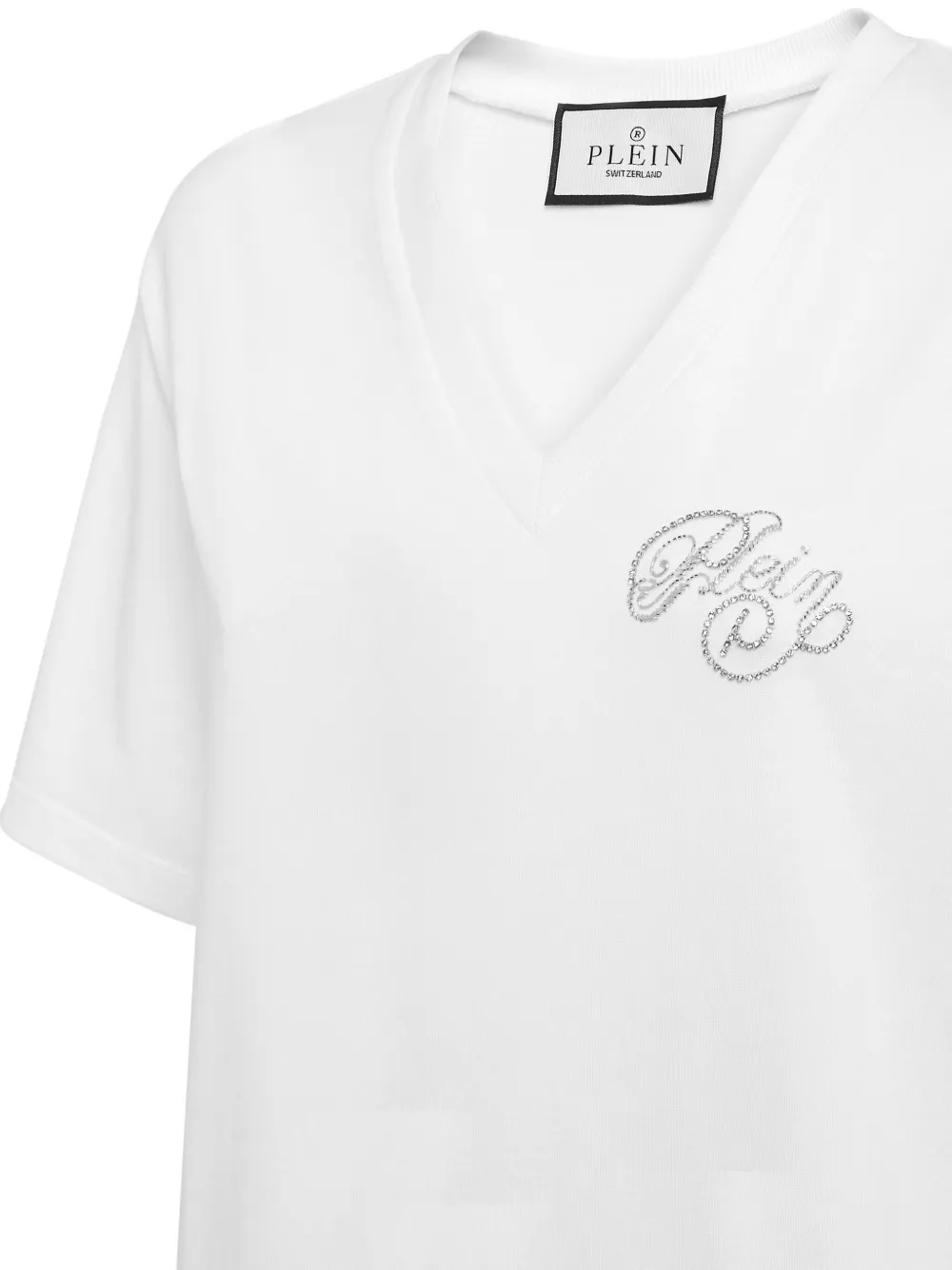Philipp Plein Crystal-embellished V-neck T-shirt In White