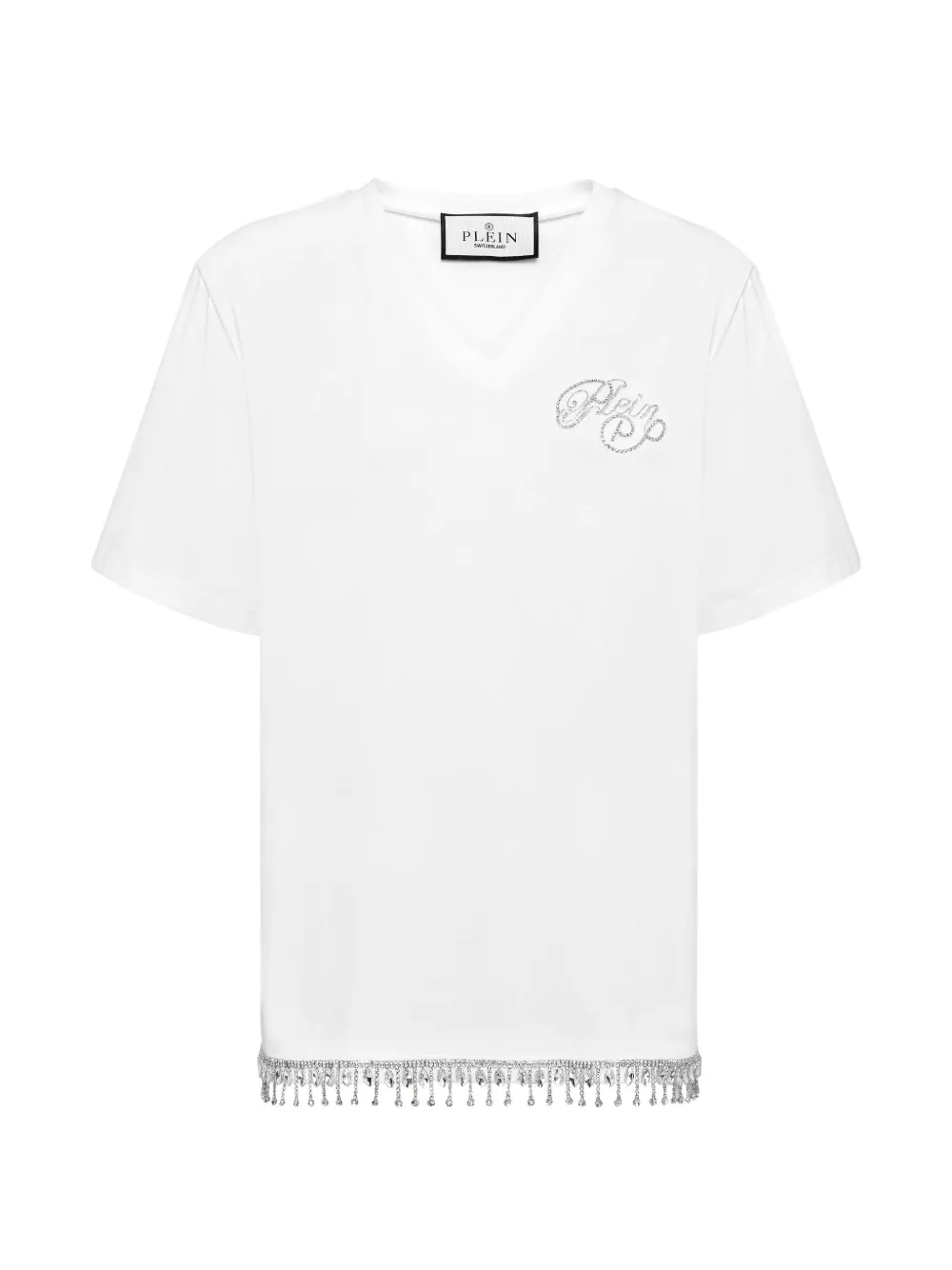 Philipp Plein T-shirt con scollo a V e cristalli - Bianco