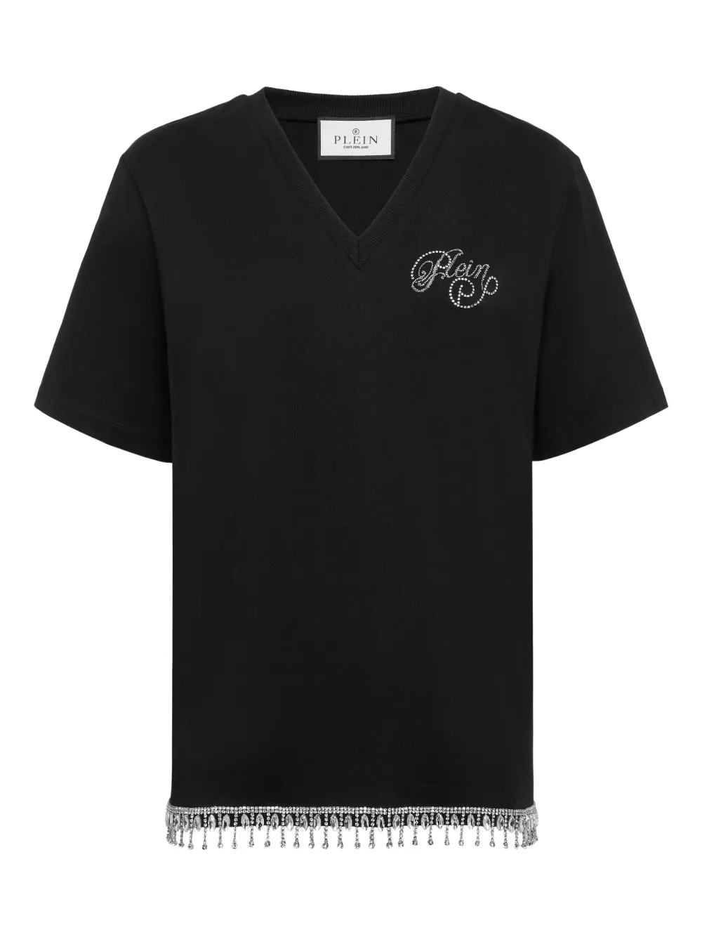 Philipp Plein Signature-embellished V-neck T-shirt In Black