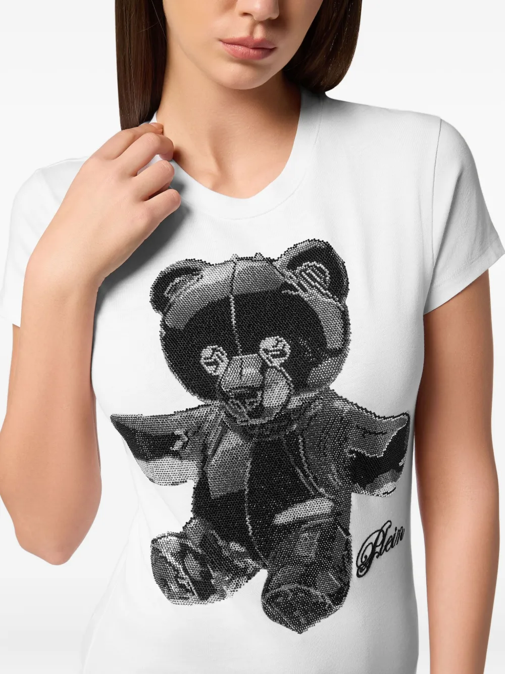 Philipp Plein Teddy Crystal katoenen T-shirt Wit