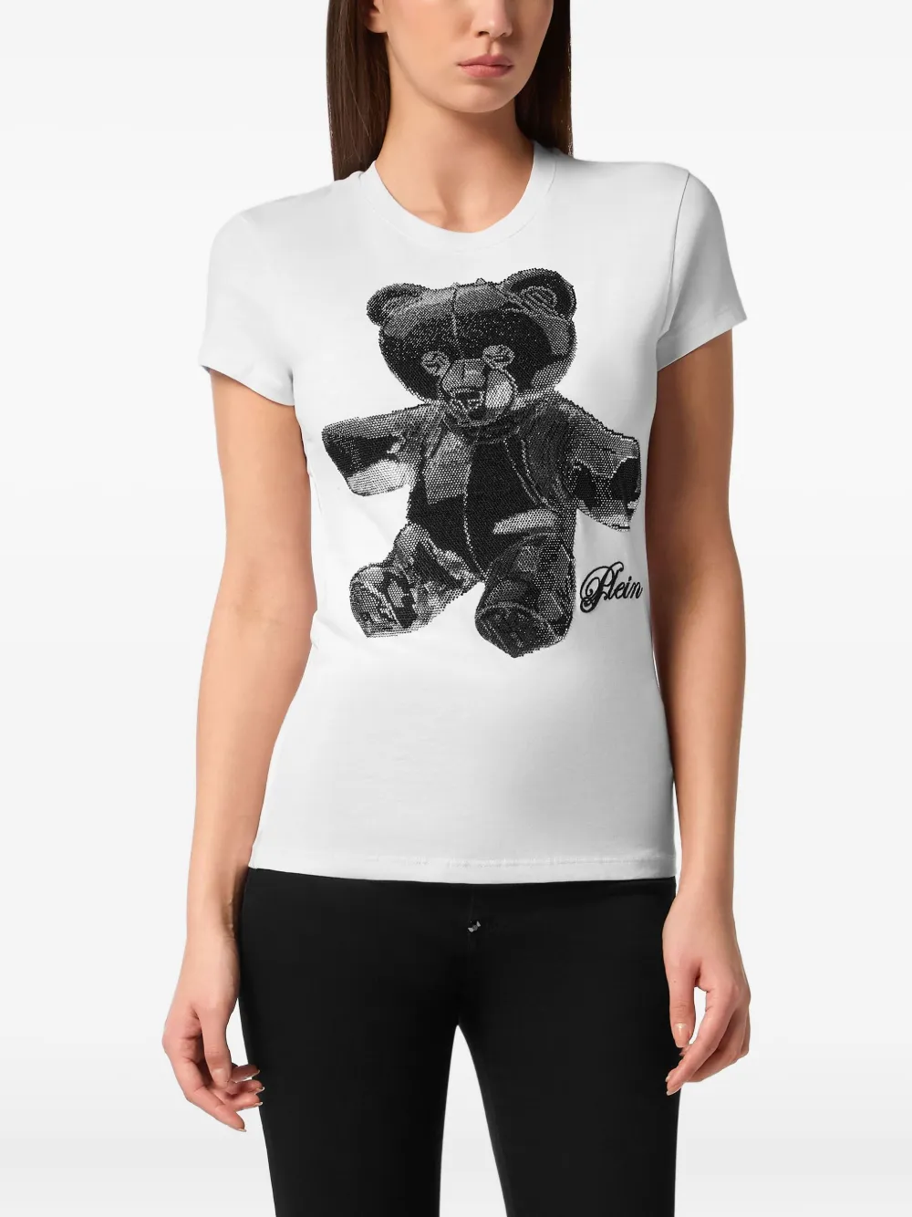 Philipp Plein Teddy Crystal katoenen T-shirt Wit