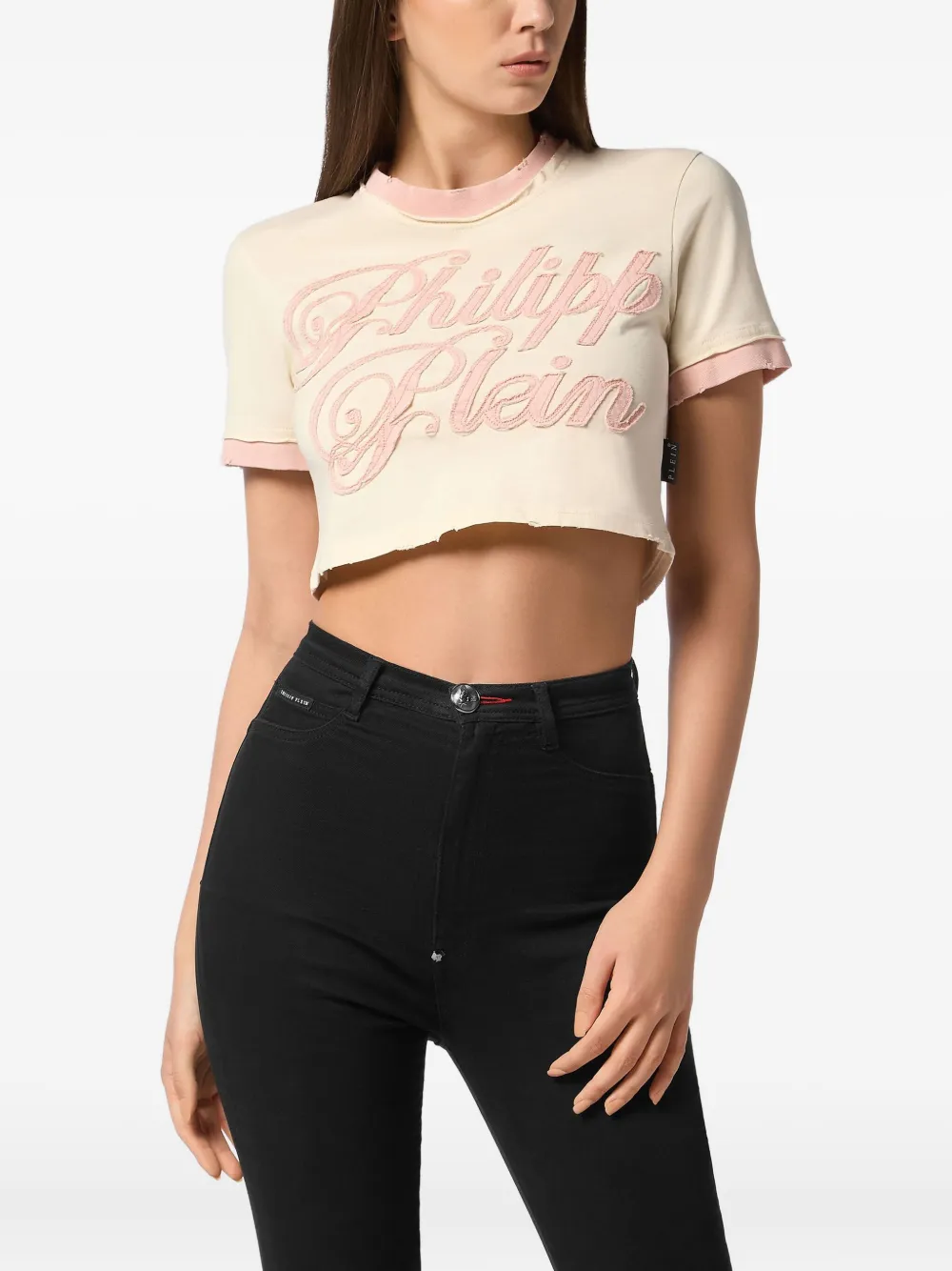 Philipp Plein Top met geborduurd logo Beige