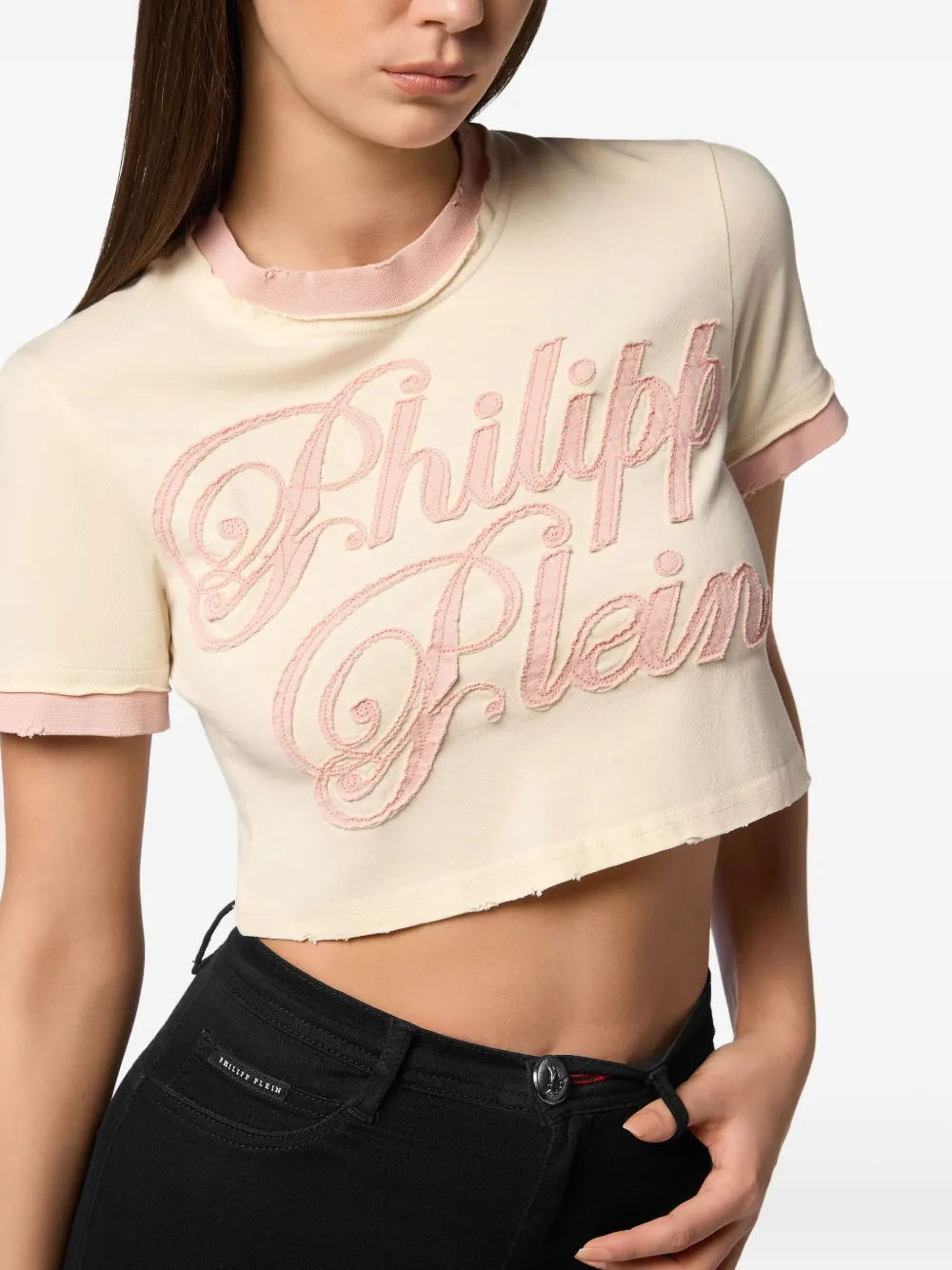 Philipp Plein Top met geborduurd logo Beige