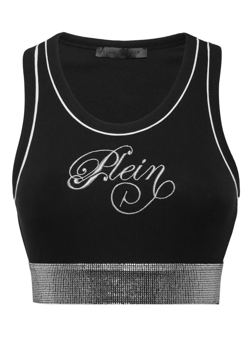 Philipp Plein Top a coste con ricamo logo - Nero