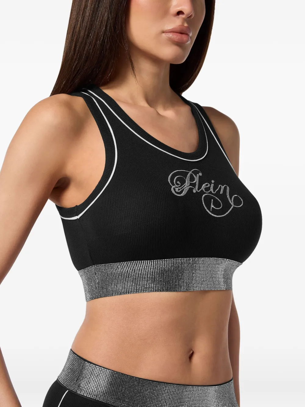 Philipp Plein Ribgebreide top met geborduurd logo Zwart