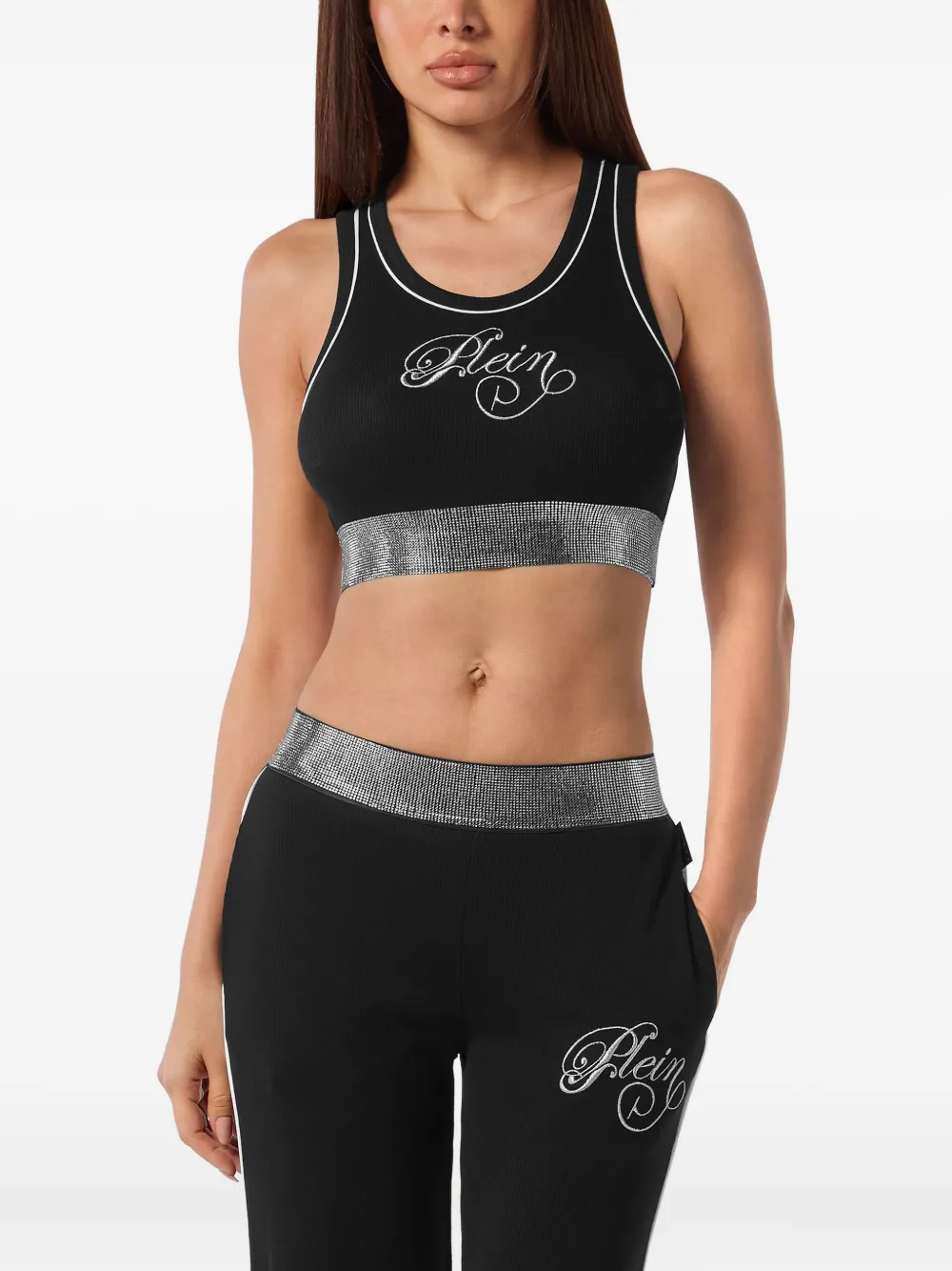 Philipp Plein Ribgebreide top met geborduurd logo Zwart