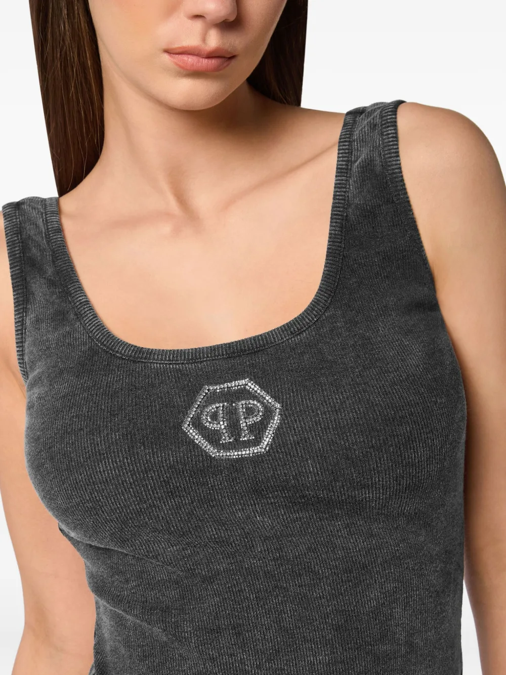 Philipp Plein Washed-effect Ribbed Tank Top In Gray