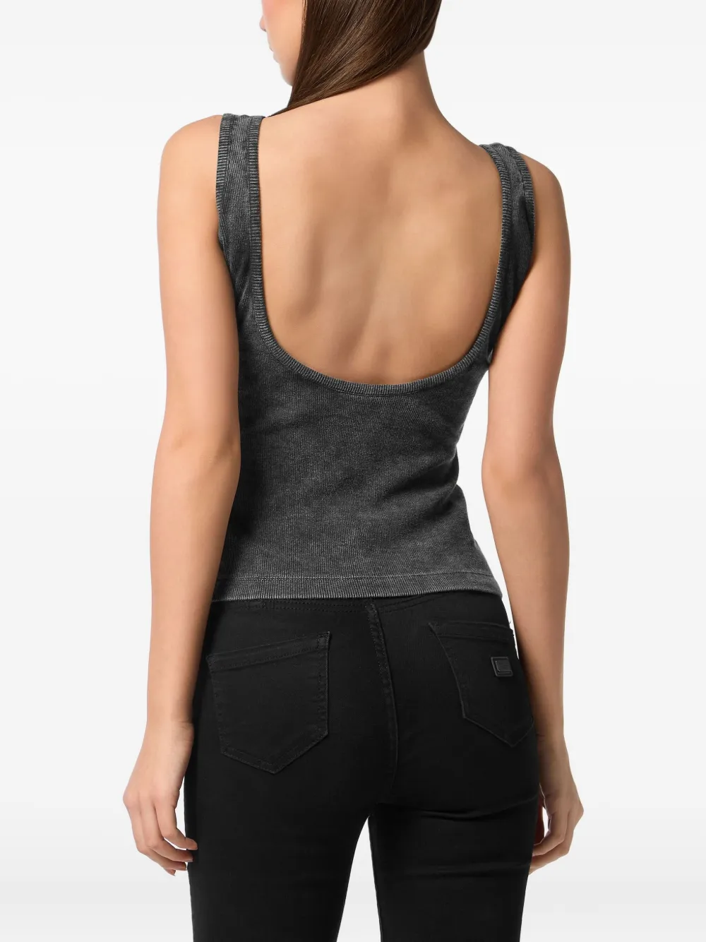Philipp Plein Washed-effect Ribbed Tank Top In Gray