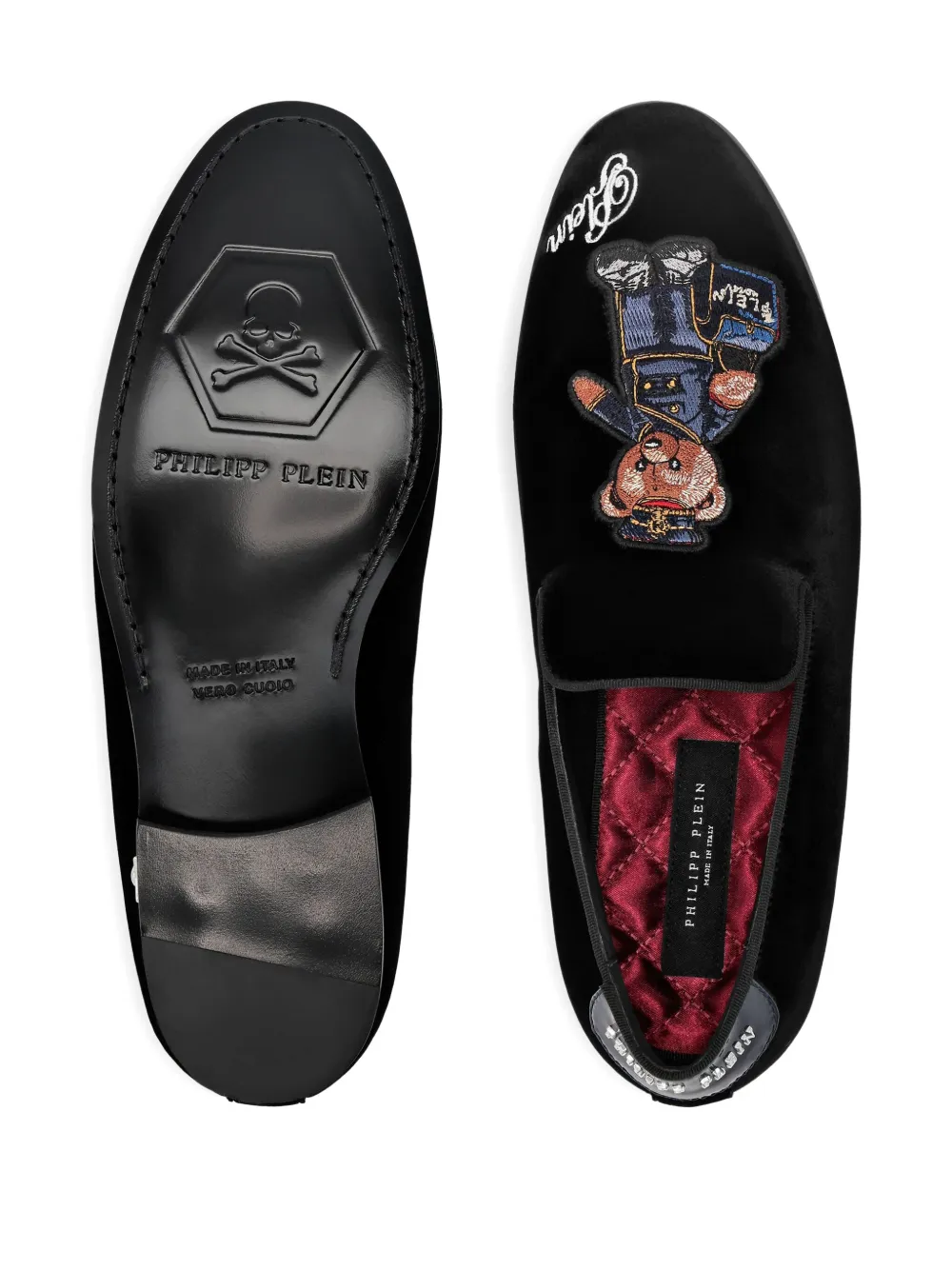 Philipp Plein Teddy Doorman embroidered velvet loafers Black
