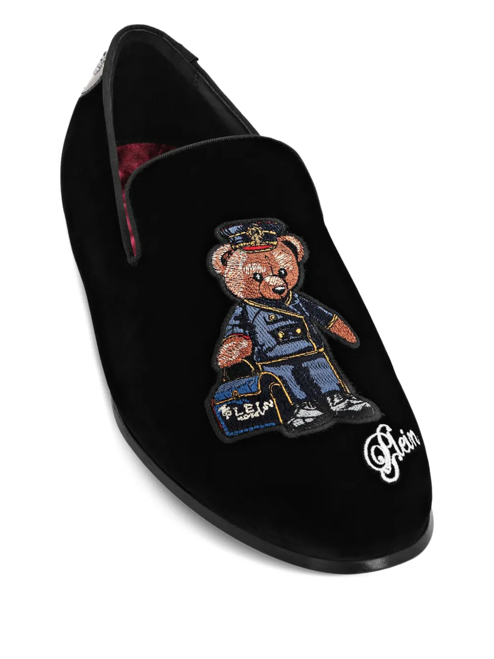 Philipp Plein Teddy Doorman embroidered velvet loafers Black