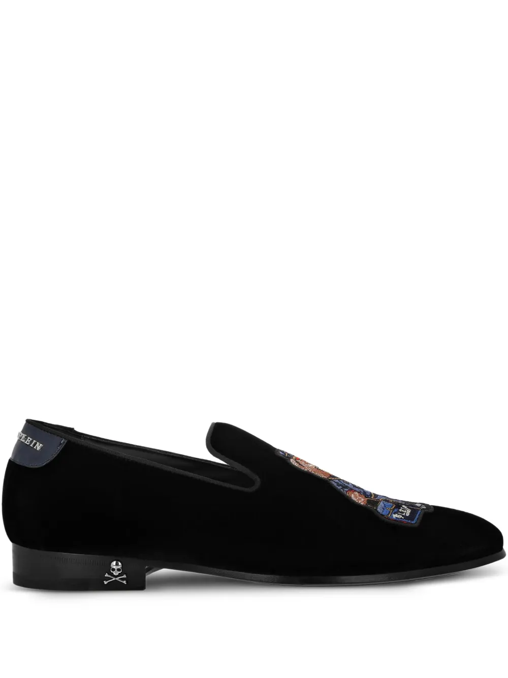 Philipp Plein Teddy Doorman embroidered velvet loafers Black