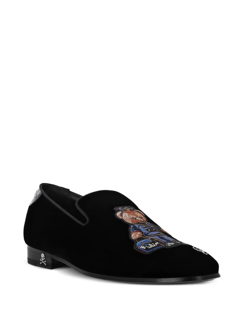 Philipp Plein Teddy Doorman embroidered velvet loafers Black