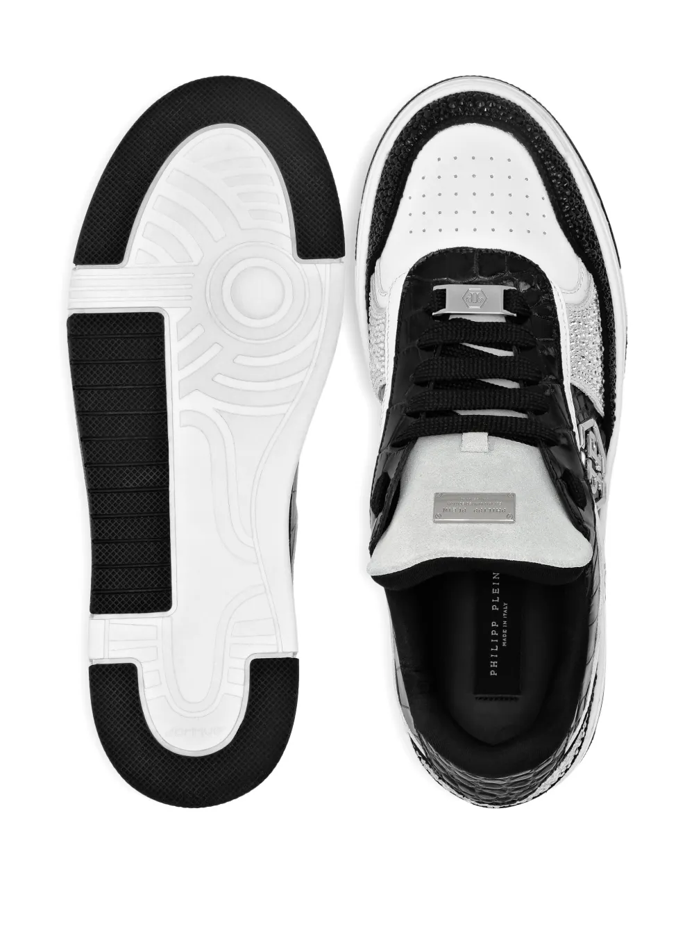 Philipp Plein crystal-embellished crocodile-effect sneakers Black