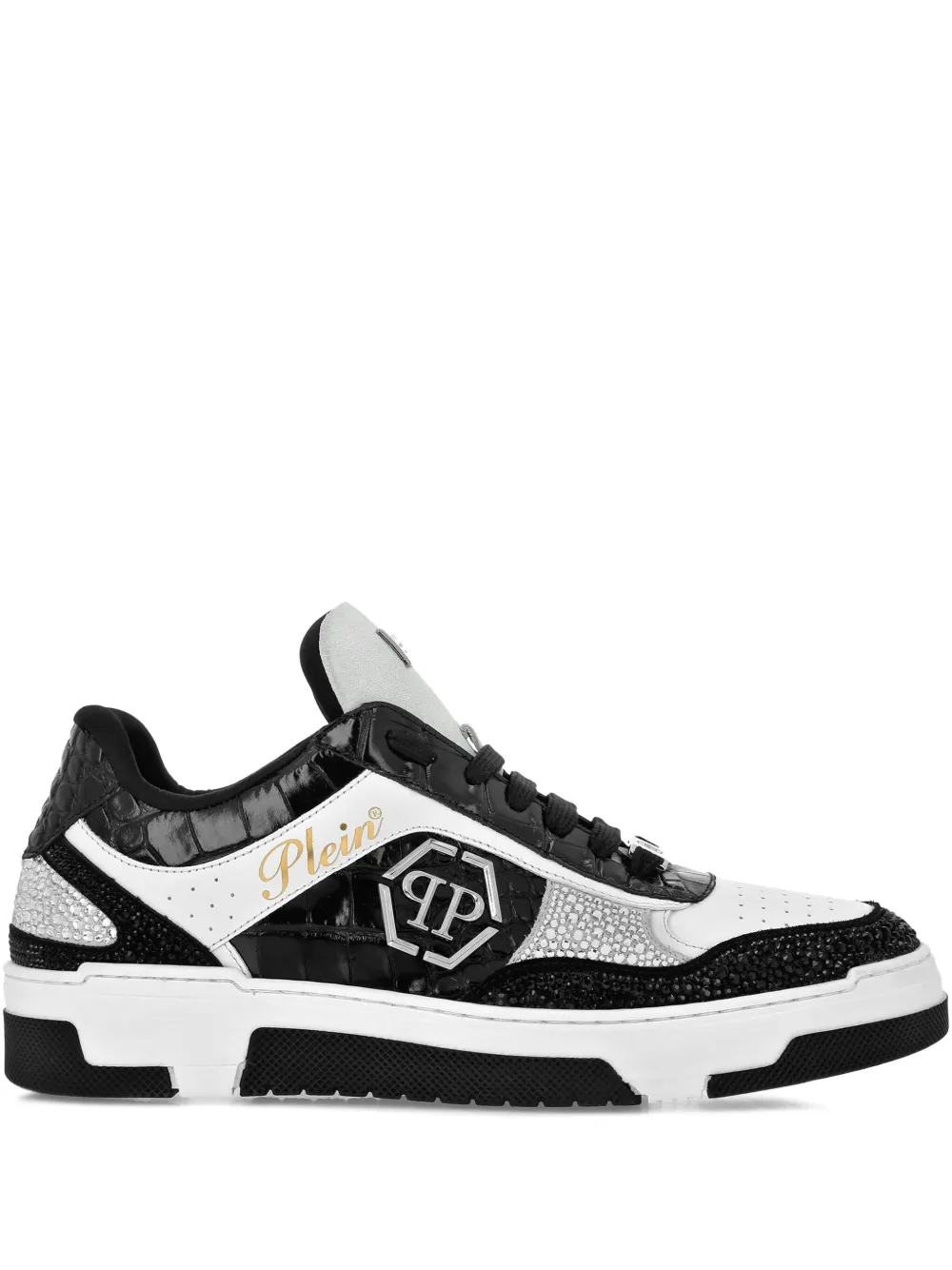 Philipp Plein crystal-embellished crocodile-effect sneakers Black