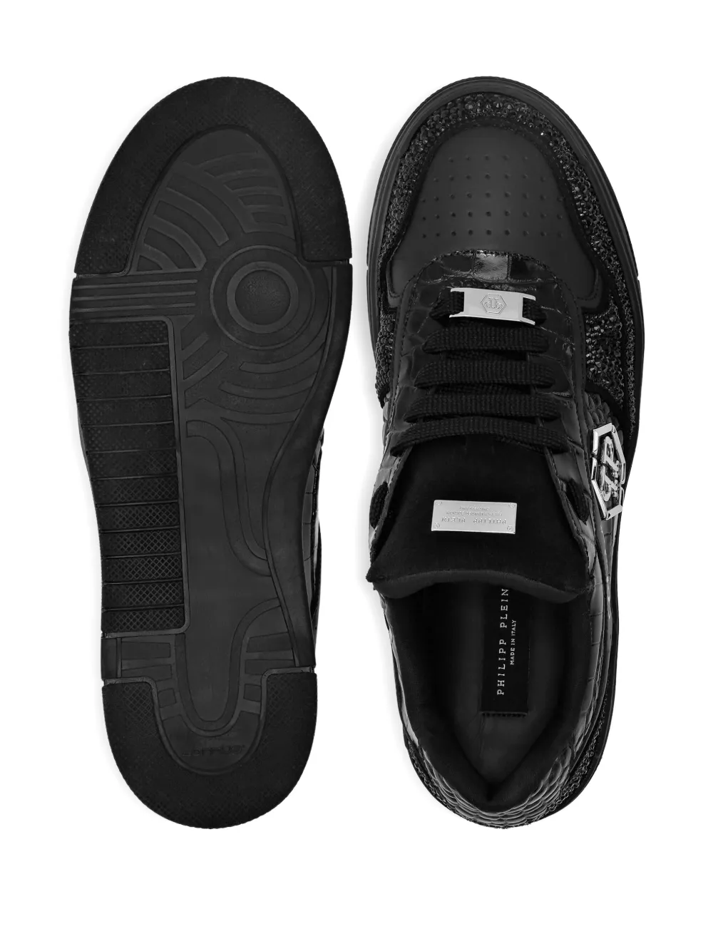 Philipp Plein crystal-embellished leather sneakers Black