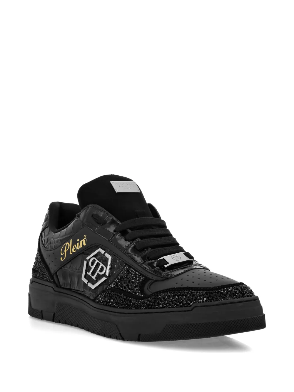 Philipp Plein crystal-embellished leather sneakers Black