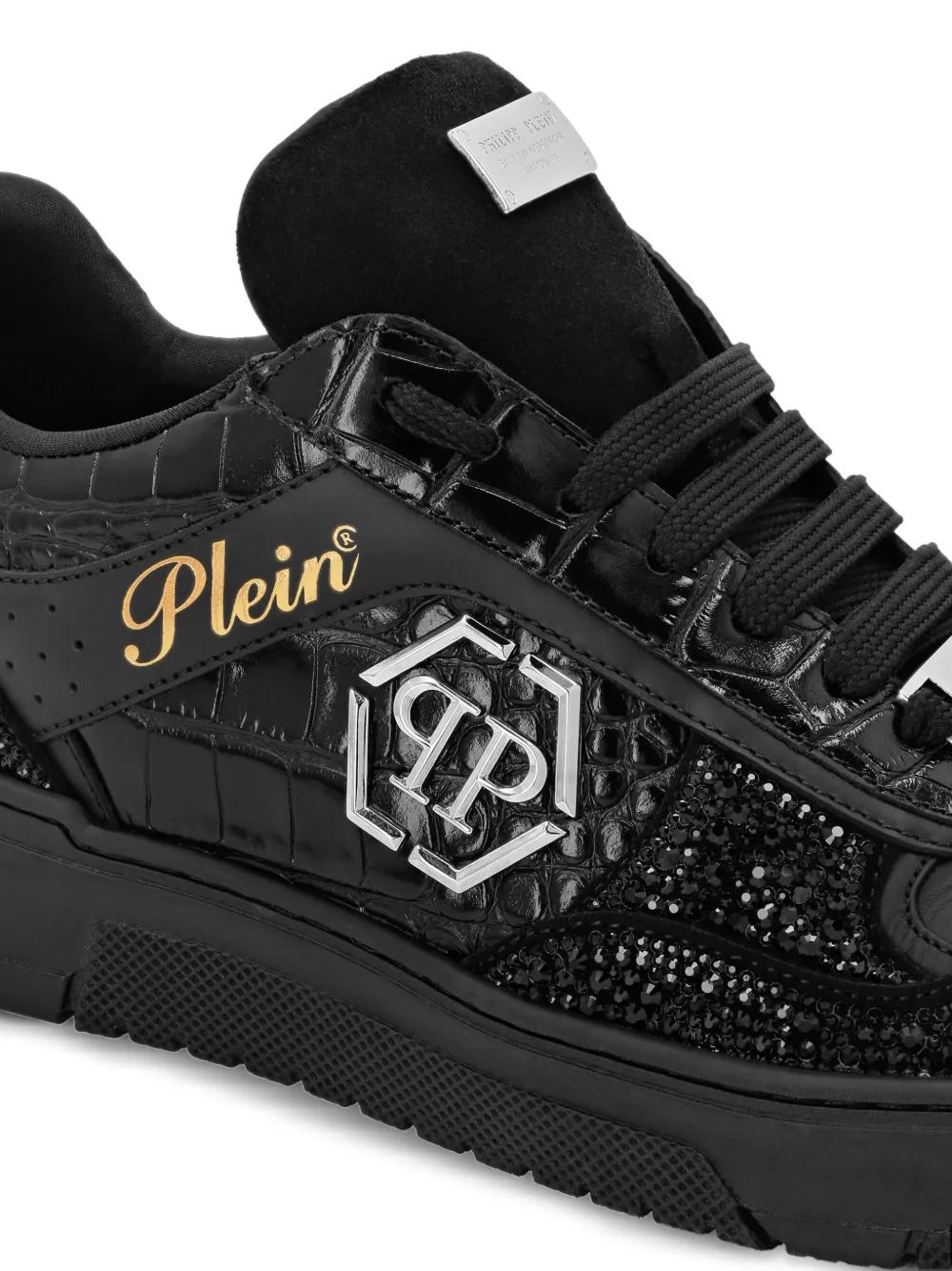 Philipp Plein crystal-embellished leather sneakers Black