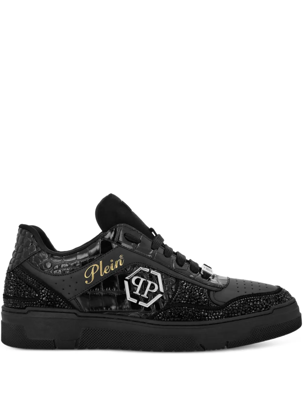 Philipp Plein crystal-embellished leather sneakers Black