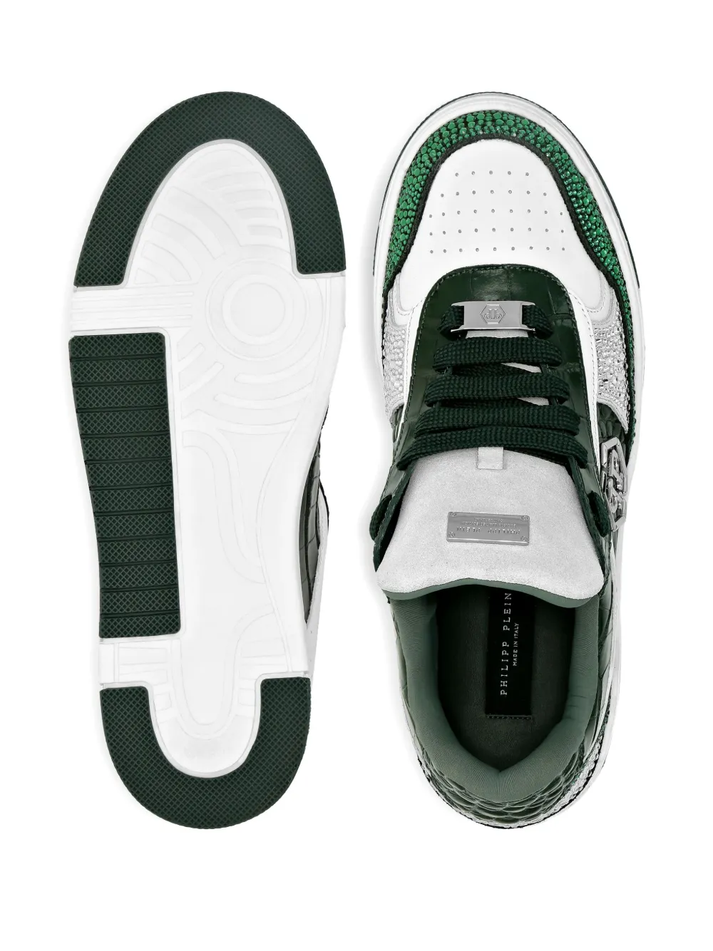 Philipp Plein Sneakers met krokodillen-reliëf en kristallen Groen