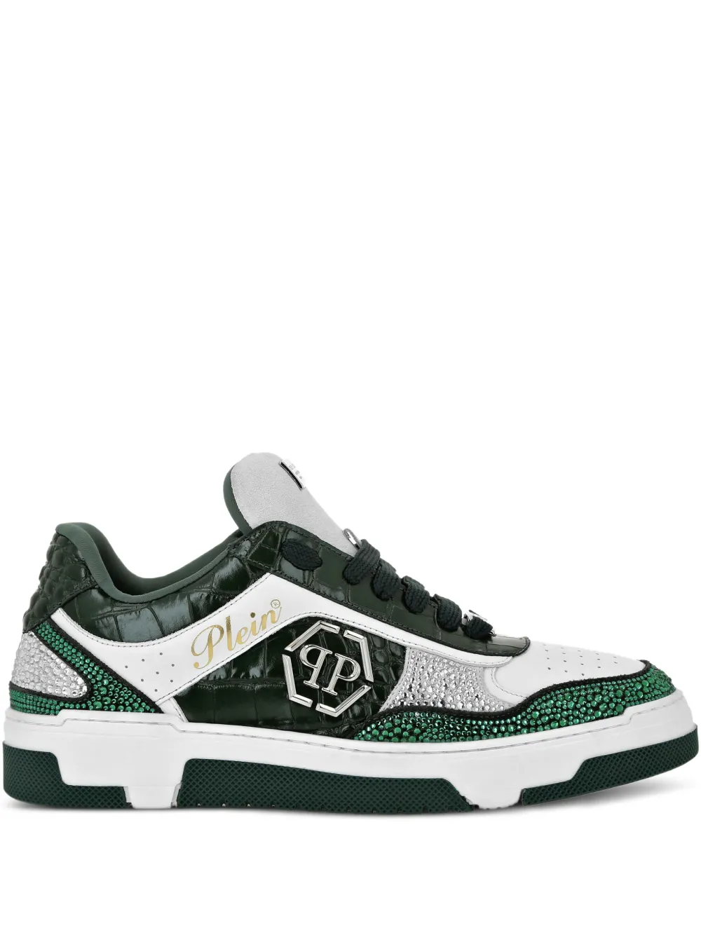Philipp Plein Sneakers met krokodillen-reliëf en kristallen Groen