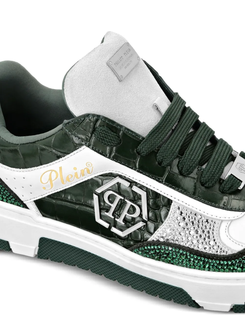 Philipp Plein Sneakers met krokodillen-reliëf en kristallen Groen