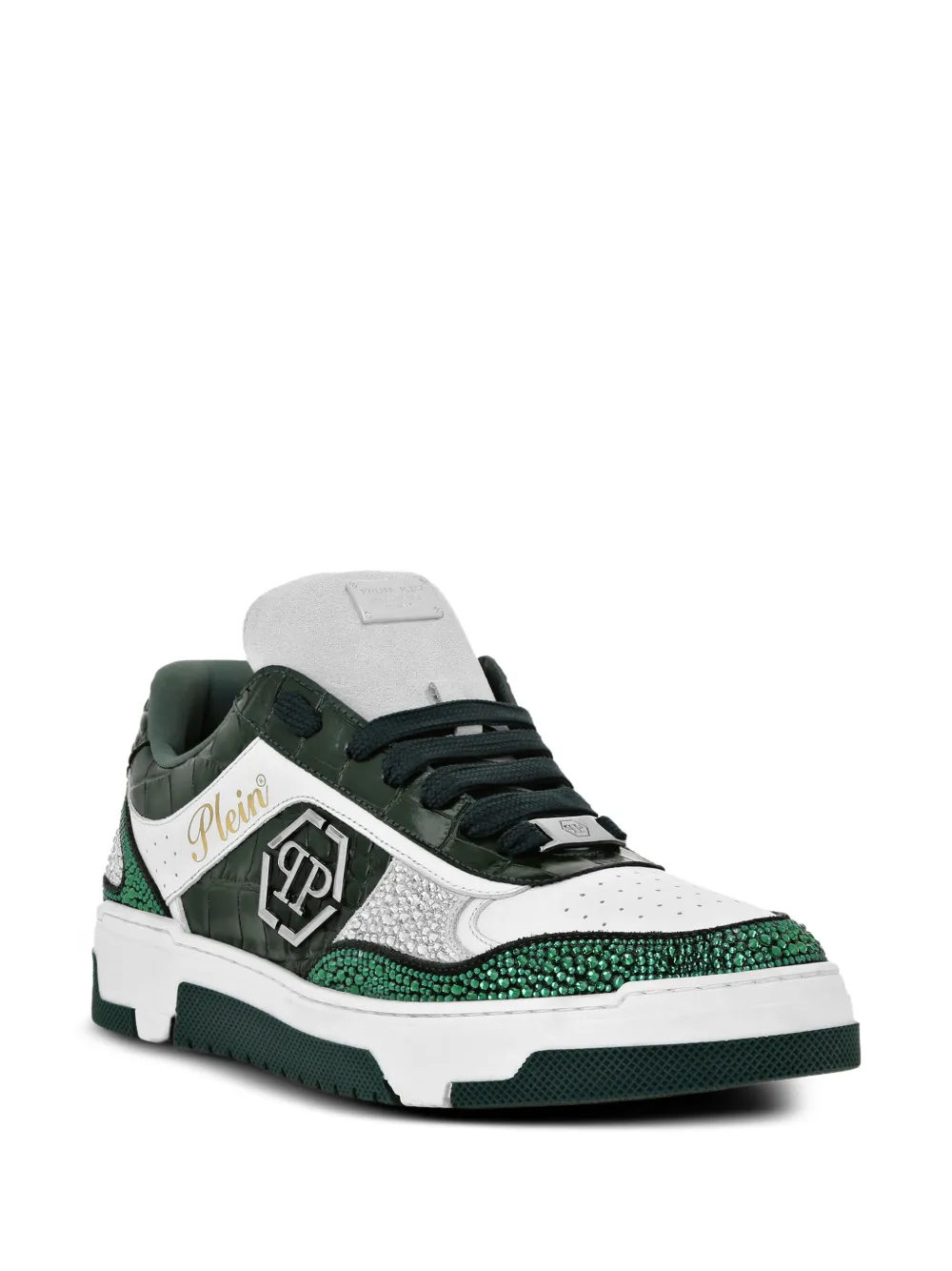 Philipp Plein Sneakers met krokodillen-reliëf en kristallen Groen