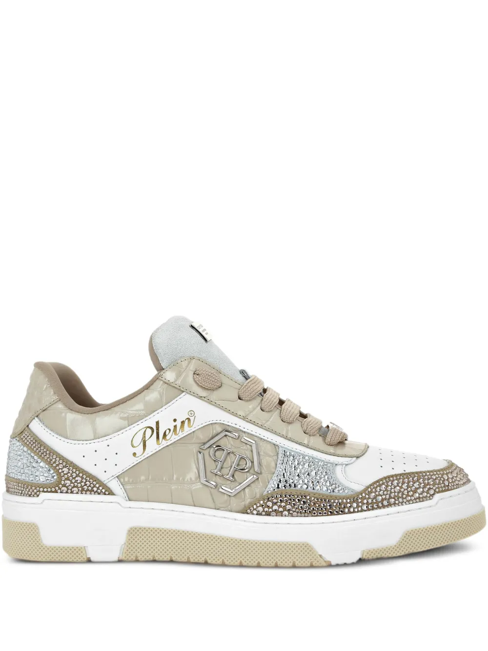 Philipp Plein crystal-embellished crocodile-effect sneakers | Neutrals | Image 1