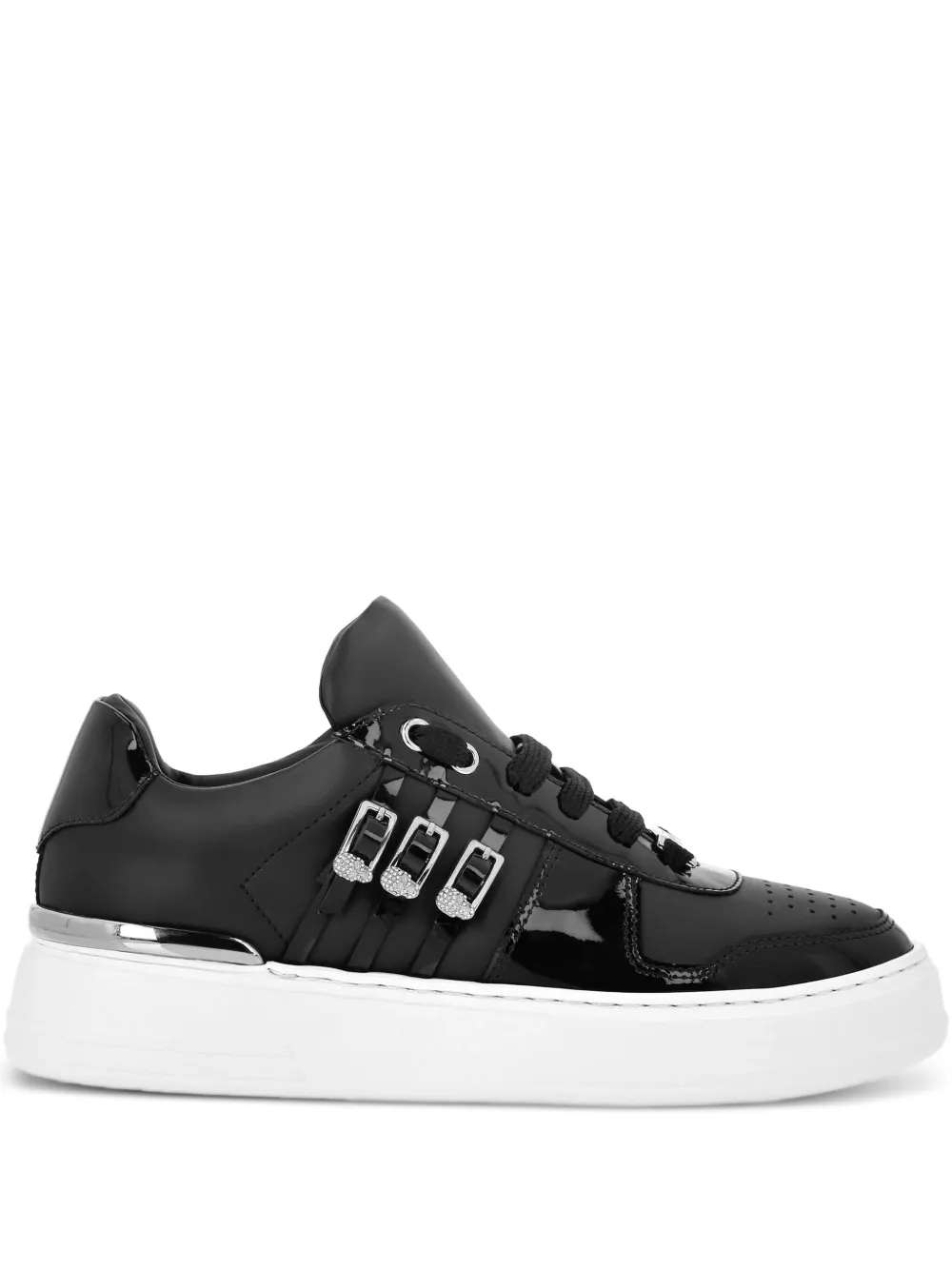 Philipp Plein buckle-detail patent leather sneakers | Black | Image 1
