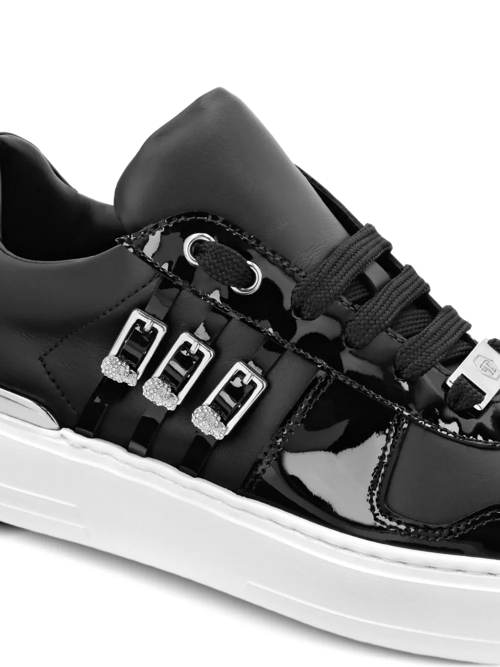 Philipp Plein Buckle-detail Patent Leather Sneakers In Black