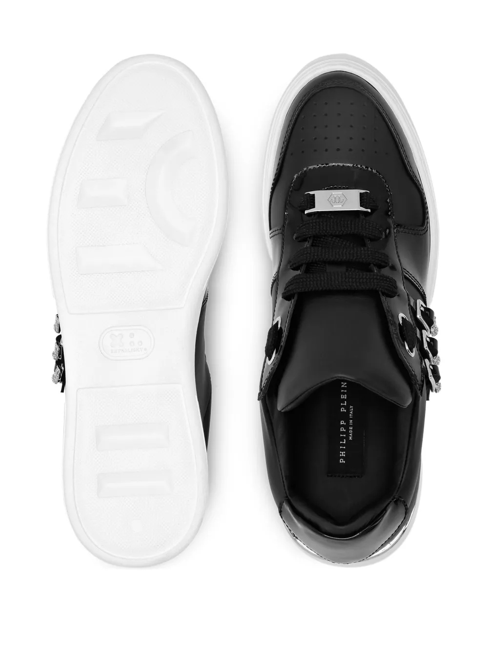 Philipp Plein Buckle-detail Patent Leather Sneakers In Black