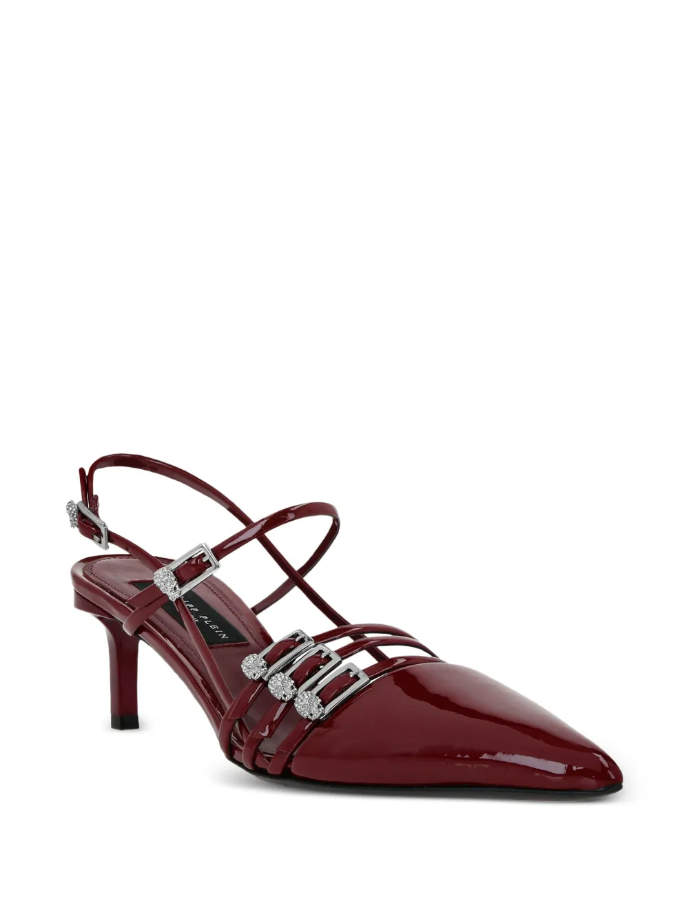 Philipp Plein 55mm Crystal-embellished Slingback Pumps In Burgundy