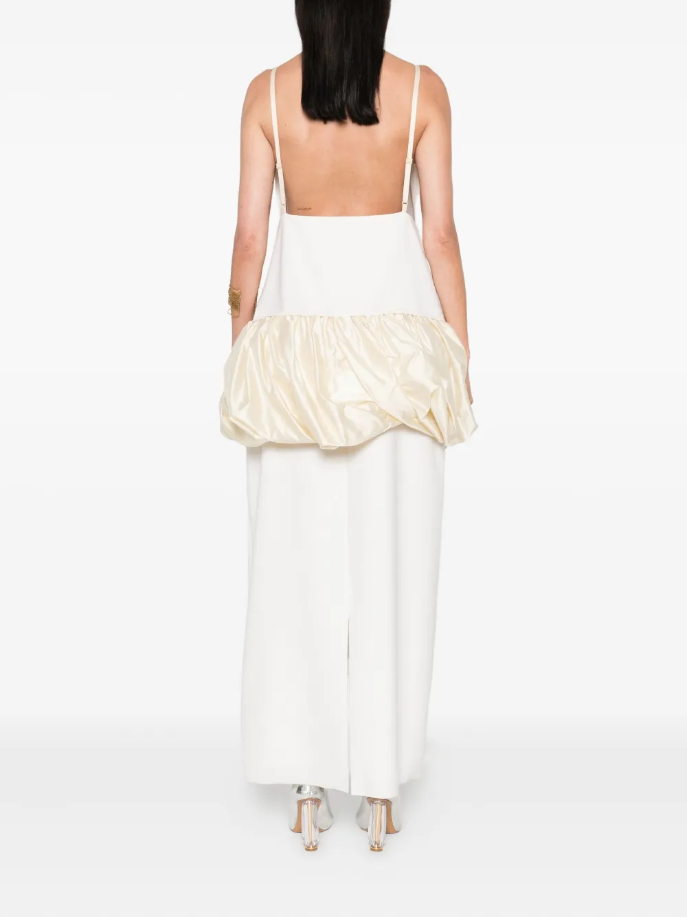Carven Zijden jurk met ruches Beige