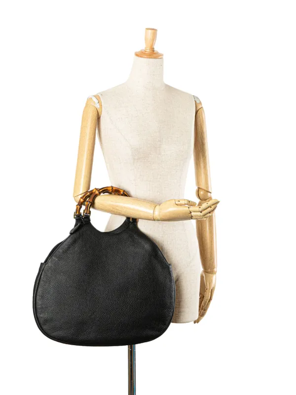 Gucci Pre-Owned 2000-2015 Pebbled Calfskin Bamboo Hobo Bag | Black