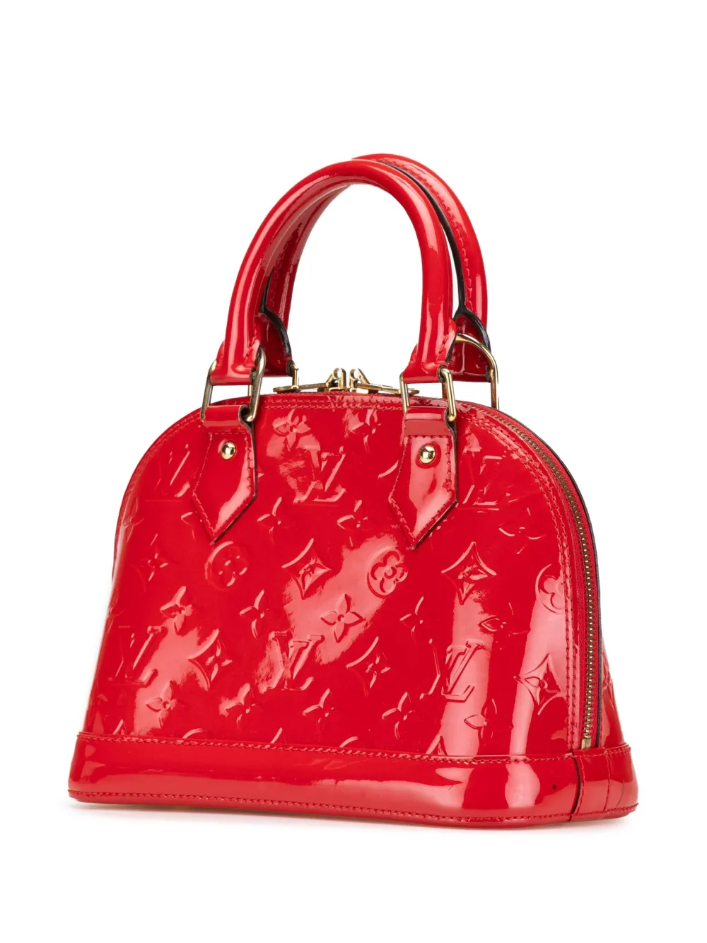Pre-owned Louis Vuitton 2015 Monogram Vernis Alma Bb Satchel In Red