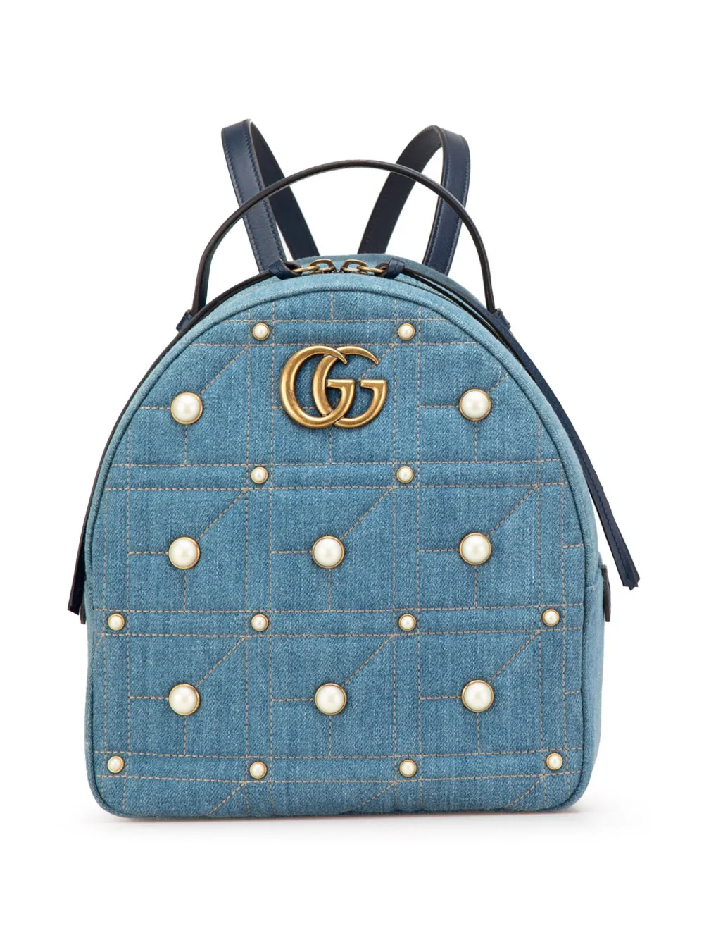 Gucci Pre-Owned 2016-2024 スモール GGマーモント パール デニム バックパック - ブルー Gucci Pre-Owned 2016-2024 スモール GGマーモント パール デニム バックパック - ブルー