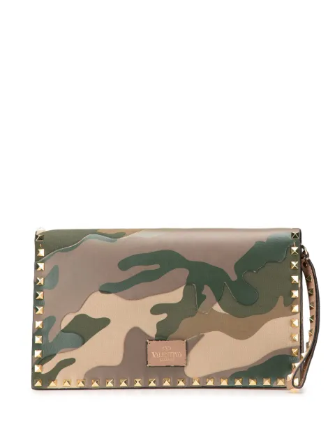 Valentino Garavani Pre-Owned 2000-2017 Canvas and Nappa Camouflage Rockstud Wristlet clutch bag