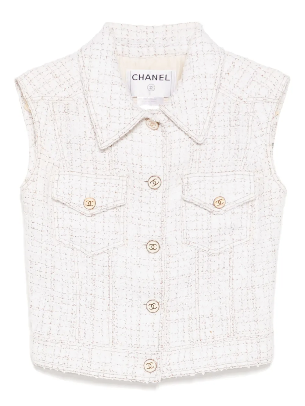 CHANEL Pre-Owned 2001 tweed sleeveless jacket | White | Image 1
