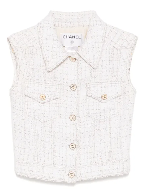 CHANEL Pre-Owned 2001 tweed sleeveless jacket