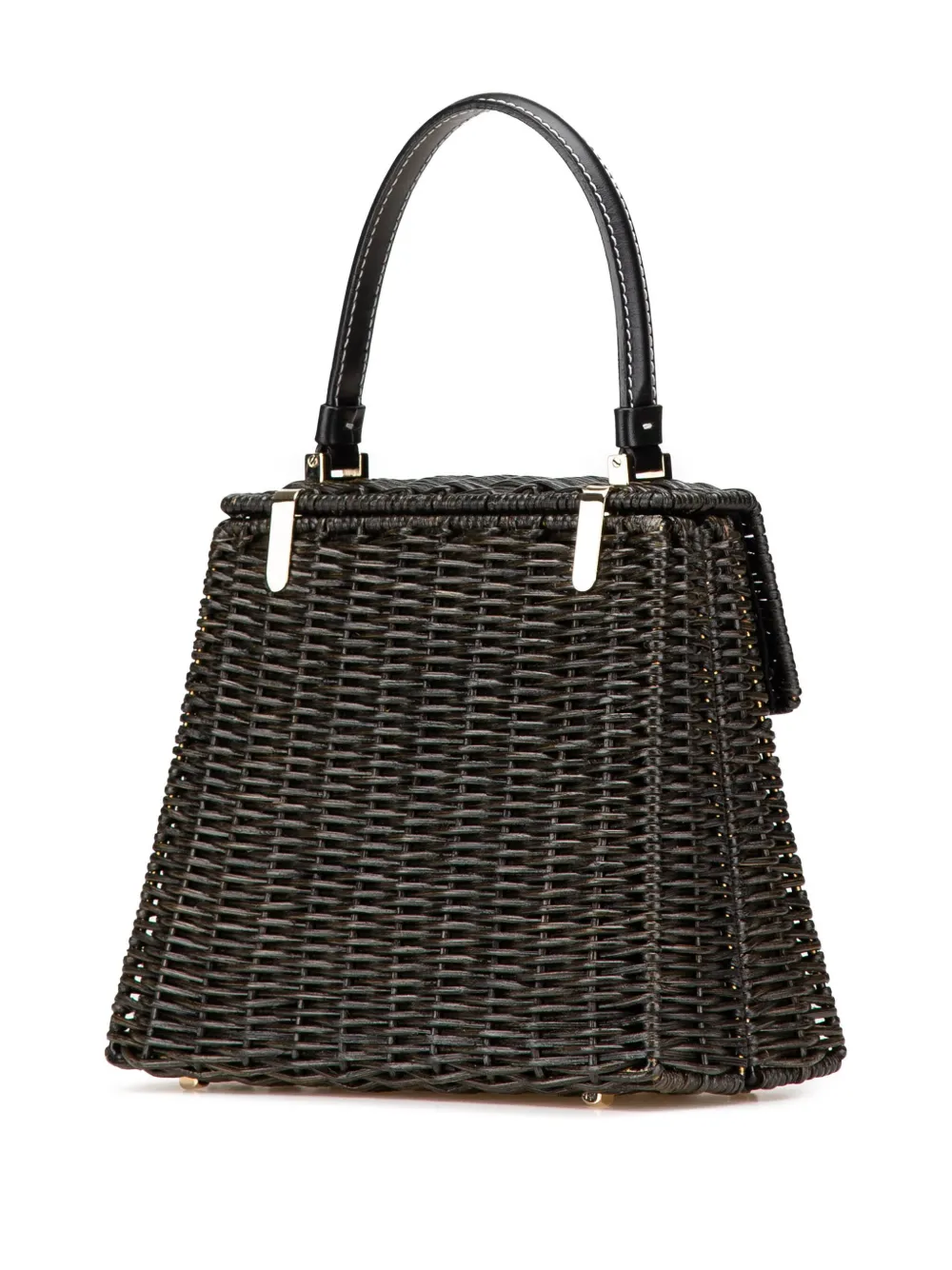 Pre-owned Ferragamo 2010-2024 Wicker Gancini Iconic Top Handle Bag Handbag In Black