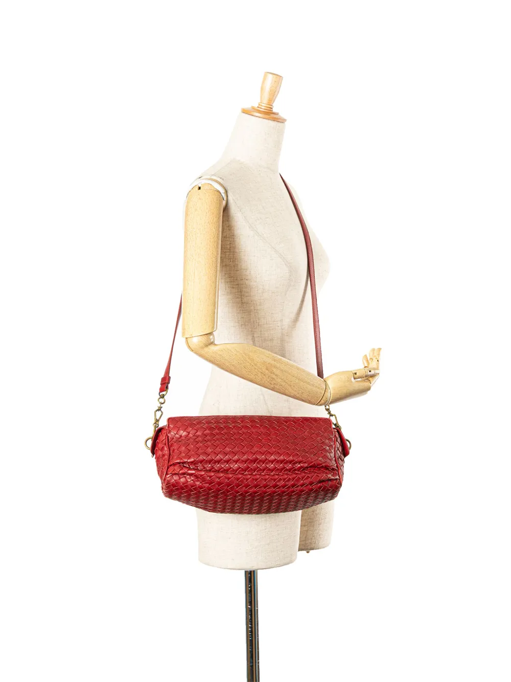 Pre-owned Bottega Veneta 2008 Nappa Intrecciato Crossbody Bag In Red