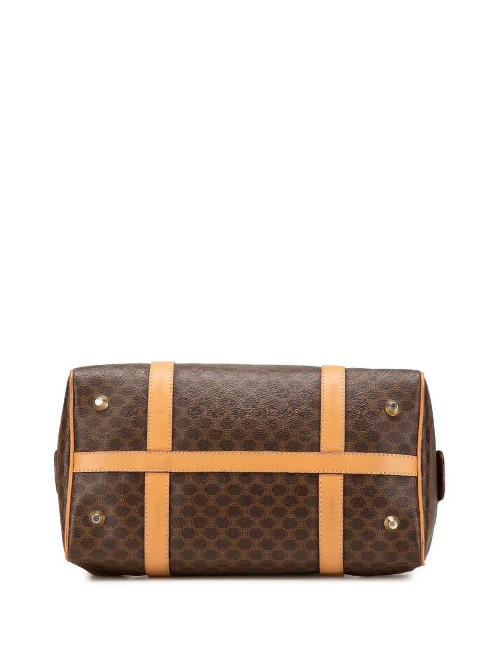 Pre-owned Celine 2012 Macadam Coated Canvas Boston Bag In Brown