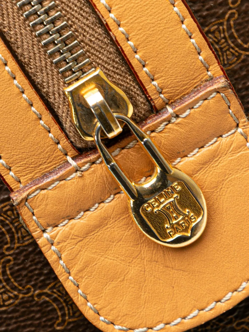 Pre-owned Celine 2012 Macadam Coated Canvas Boston Bag In Brown