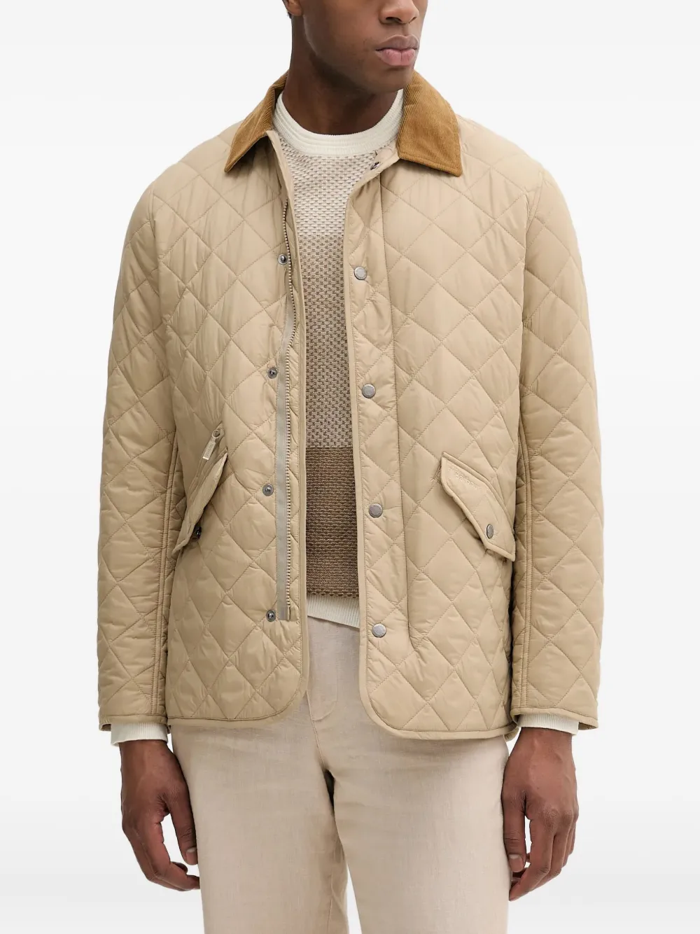 Barbour Gewatteerd jack met ribfluwelen kraag Beige