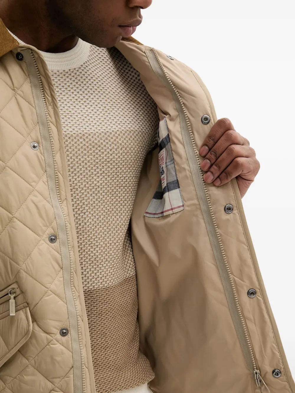 Barbour Gewatteerd jack met ribfluwelen kraag Beige
